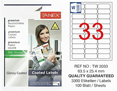 TW-2033 63,5x25,4 mm GLOSSY LASER ETİKET 