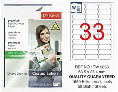 TW-2033 63,5x25,4 mm GLOSSY LASER ETİKET 