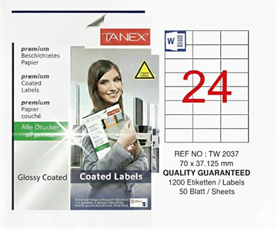 TW-2037 70x37,125 mm GLOSSY LASER ETİKET 