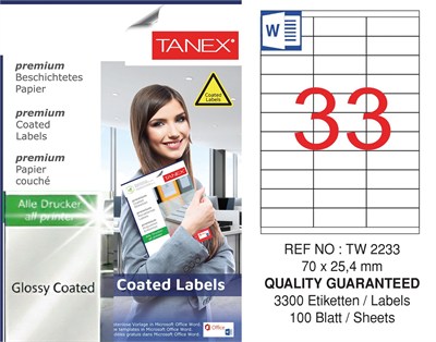 TW-2233 70x25,4 mm  GLOSSY LASER ETİKET 