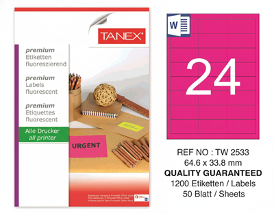 TW-2533 64,6 x 33,8 mm FLO PEMBE LASER ETİKET 
