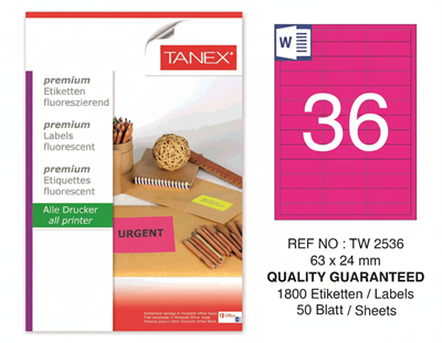 TW-2536 63x24 mm FLO PEMBE LASER ETİKET 
