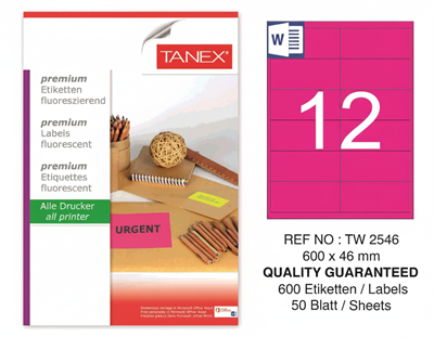 TW-2546 100x46 mm FLO PEMBE LASER ETİKET 