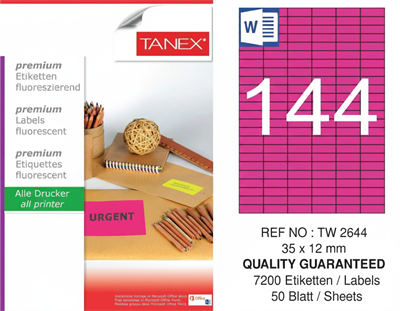 TW-2644 35x12 mm FLO PEMBE LASER ETİKET 