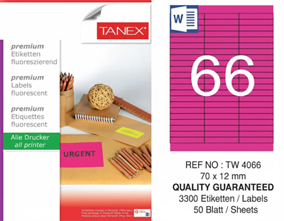 TW-4066 70x12 mm FLO PEMBE LASER ETİKET 