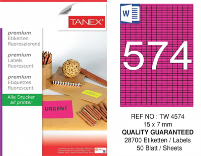 TW-4574 15x7 mm FLO PEMBE LASER ETİKET 