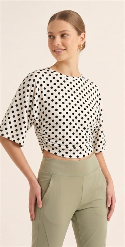OLIVE-1595 PUANTİYE BÜZGÜ TSHIRT TAŞ