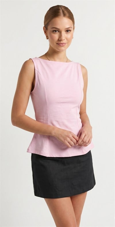 OLIVE-21001 PEPLUM TOP TOZ PEMBE
