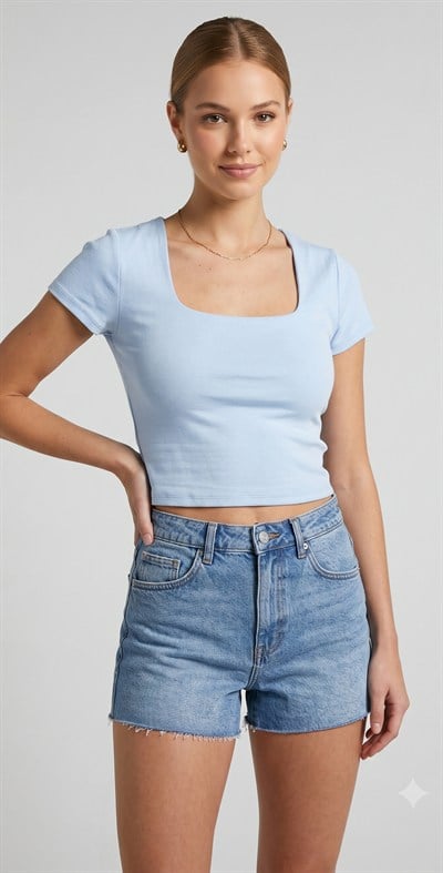 OLIVE-3872 KARE YAKA BODY BEBE MAVİ