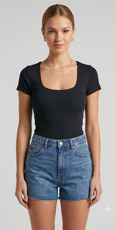 OLIVE-3872 KARE YAKA BODY SİYAH