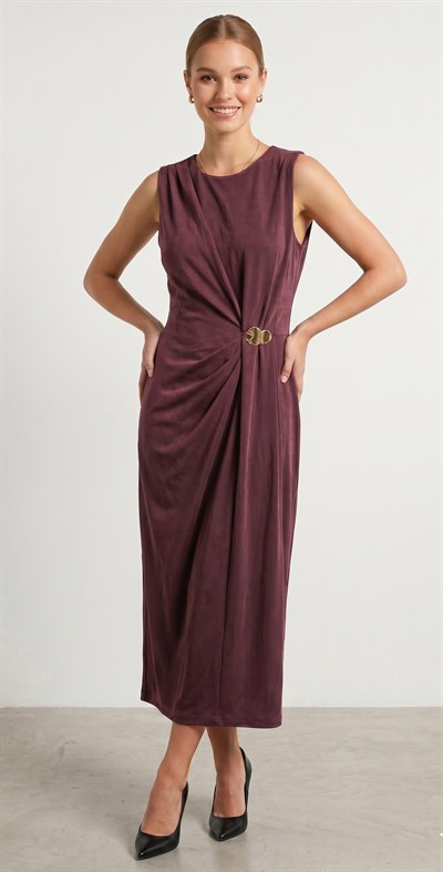 OLIVE-4750 MODAL TOKA ELBİSE BORDO