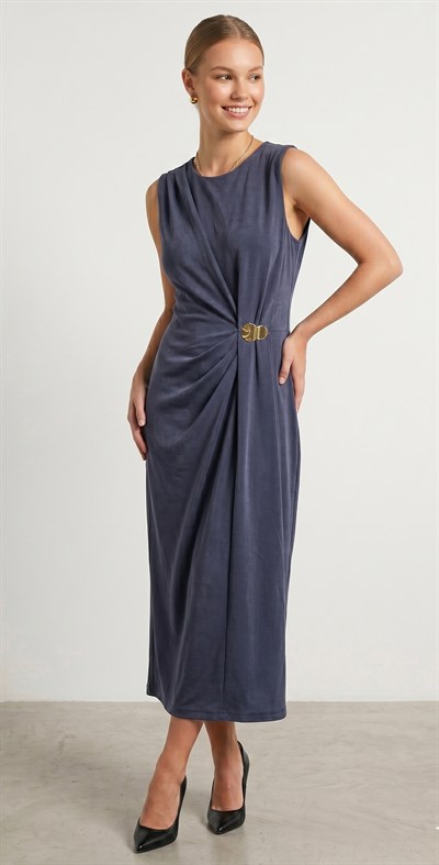 OLIVE-4750 MODAL TOKA ELBİSE LACİVERT