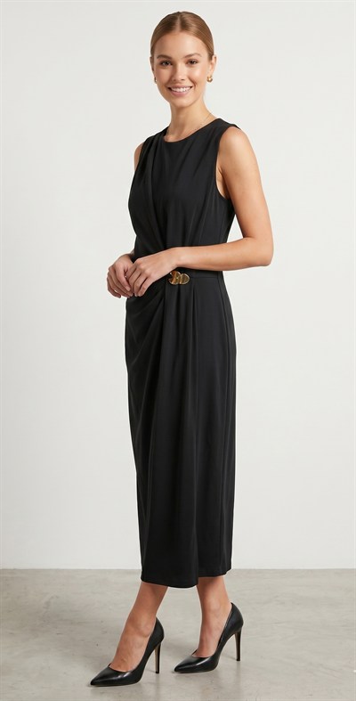 OLIVE-4750 MODAL TOKA ELBİSE SİYAH