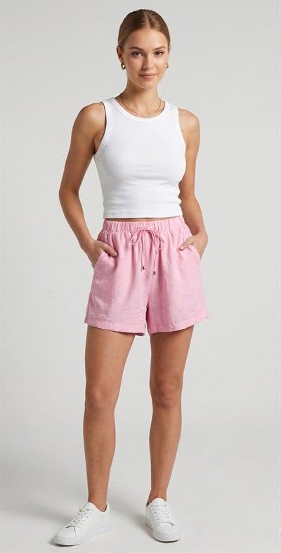 OLIVE-51390 LASTİKLİ ŞORT PEMBE