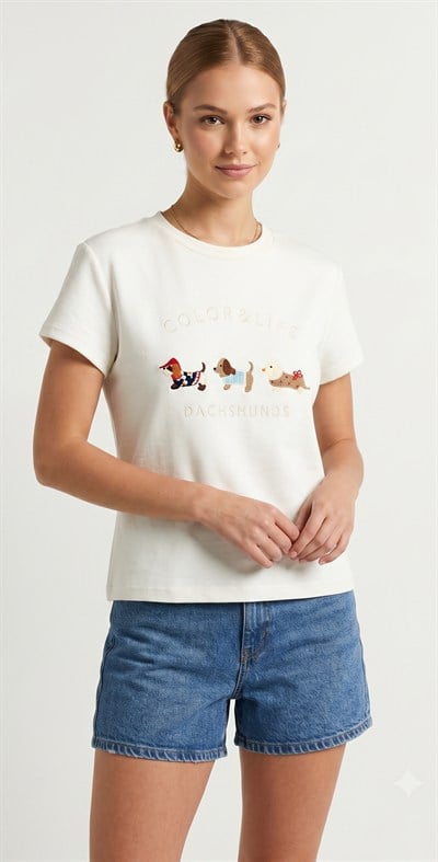 OLIVE-6997 DOG TSHIRT BEYAZ