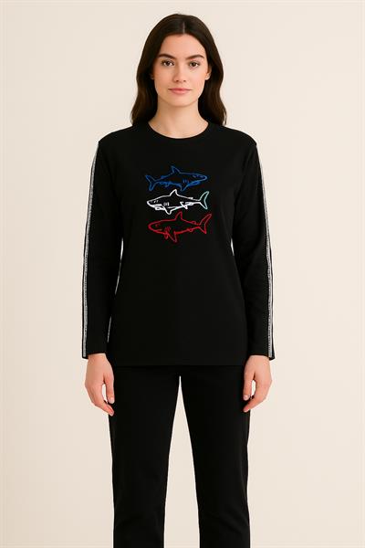 Baskılı Uzun Kollu Tunik M10640 Siyah