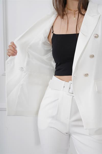 Düğmeli Diana Blazer Ceket M4488 Beyaz
