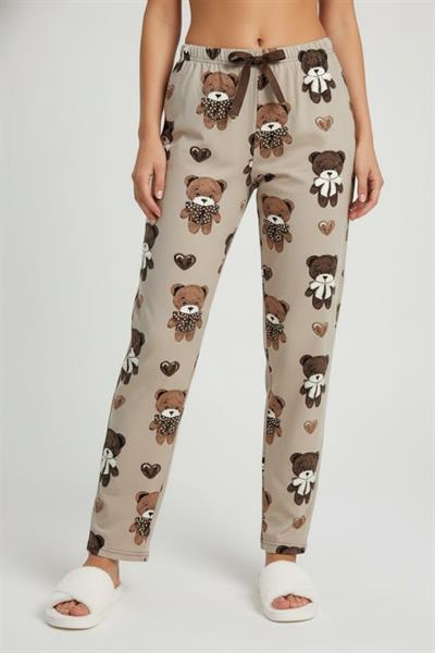 Kadın Ayıcık Desenli Bej Pijama Altı M4535K26 Kahve