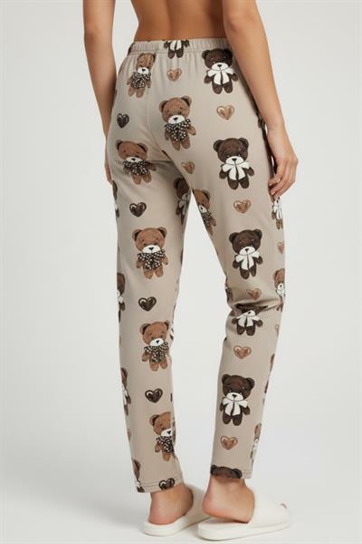 Kadın Ayıcık Desenli Bej Pijama Altı M4535K26 Kahve