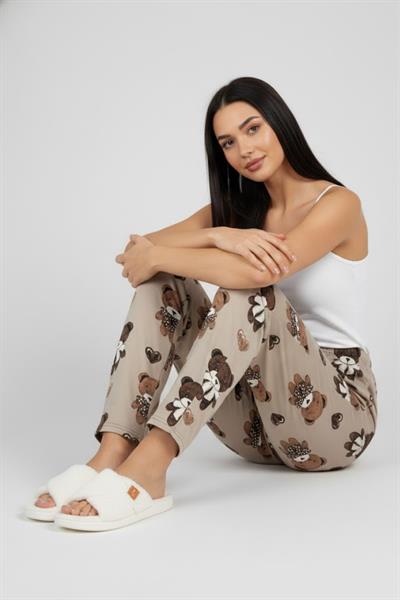 Kadın Ayıcık Desenli Bej Pijama Altı M4535K26 Kahve