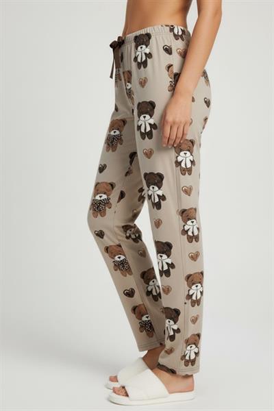 Kadın Ayıcık Desenli Bej Pijama Altı M4535K26 Kahve