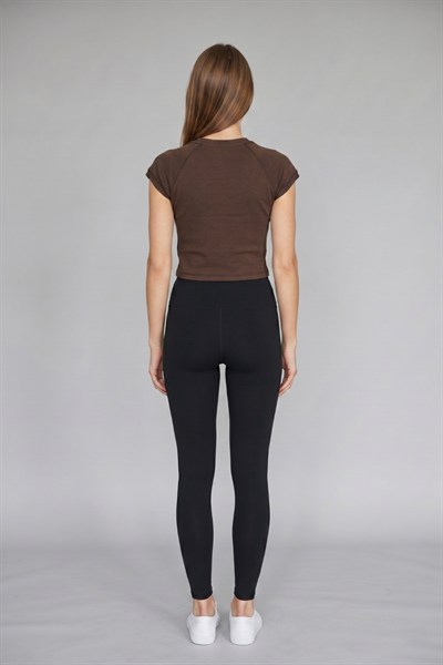 Kadın Basic Kısa Kollu Crop M4283 Kahve