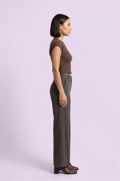 Kadın Basic Kısa Kollu Crop M4283 Kahve