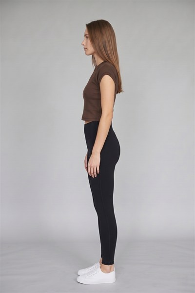 Kadın Basic Kısa Kollu Crop M4283 Kahve