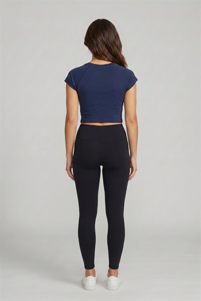 Kadın Basic Kısa Kollu Crop M4283 Lacivert