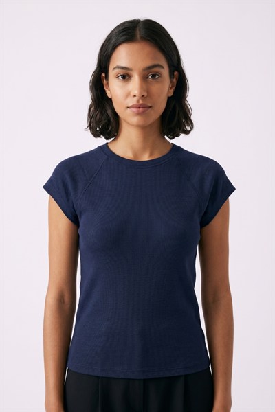 Kadın Basic Kısa Kollu Crop M4283 Lacivert