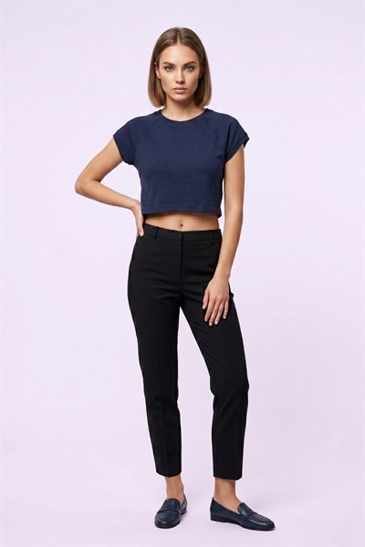 Kadın Basic Kısa Kollu Crop M4283 Lacivert