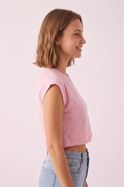 Kadın Basic Kısa Kollu Crop M4283 Pembe