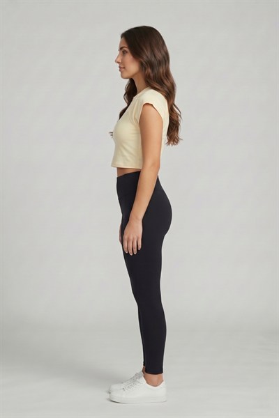 Kadın Basic Kısa Kollu Crop M4283 Sarı