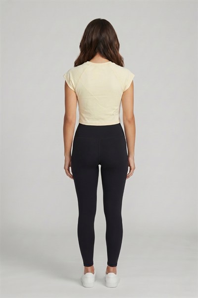 Kadın Basic Kısa Kollu Crop M4283 Sarı
