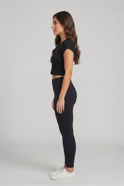 Kadın Basic Kısa Kollu Crop M4283 Siyah