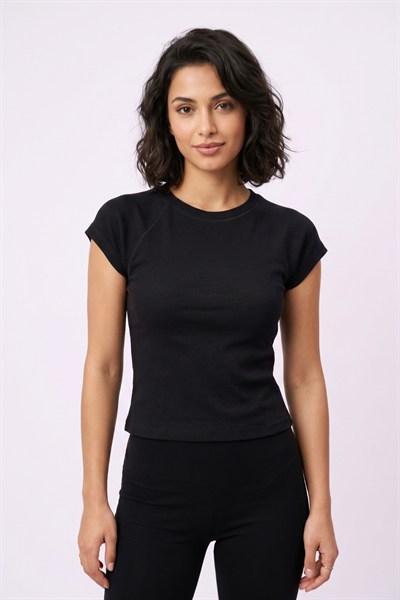 Kadın Basic Kısa Kollu Crop M4283 Siyah