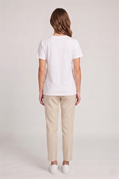 Kadın Baskılı Basic T-shirt M02028 Beyaz