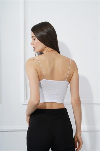 Kadın Beyaz İnce Askılı Crop Badi M203 Beyaz