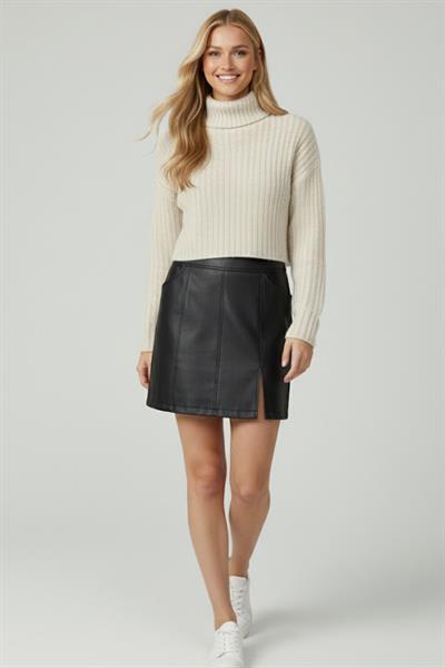 Kadın Boğazlı Crop Kazak M7329 Ekru