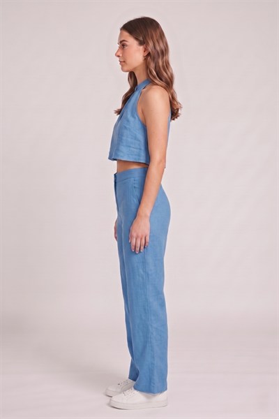 Kadın Crop Bluz Pantolon Takım M2774 Mavi