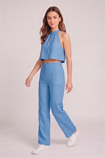 Kadın Crop Bluz Pantolon Takım M2774 Mavi