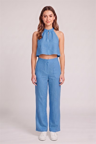 Kadın Crop Bluz Pantolon Takım M2774 Mavi