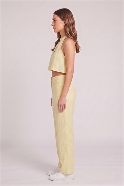 Kadın Crop Bluz Pantolon Takım M2774 Sarı