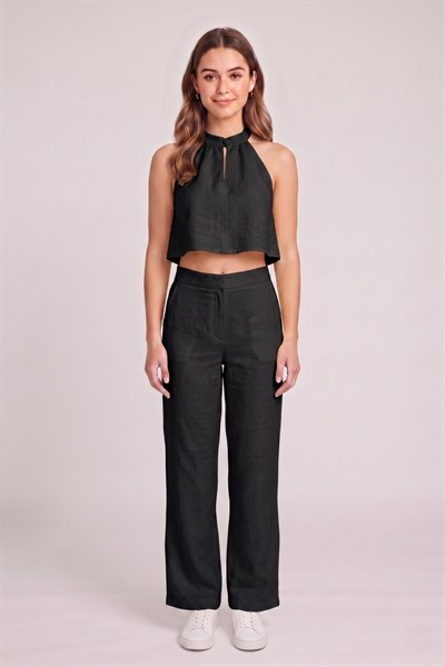 Kadın Crop Bluz Pantolon Takım M2774 Siyah