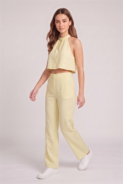 Kadın Crop Bluz Pantolon Takım M2774 Sarı