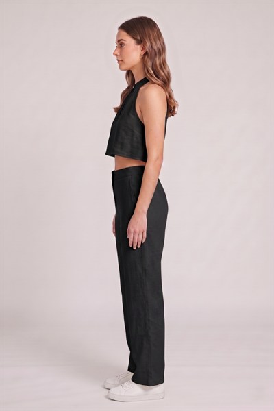 Kadın Crop Bluz Pantolon Takım M2774 Siyah