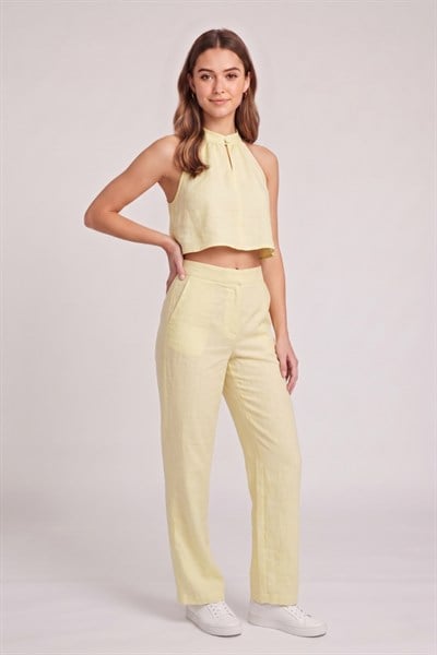 Kadın Crop Bluz Pantolon Takım M2774 Sarı