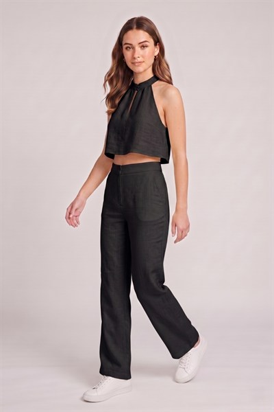 Kadın Crop Bluz Pantolon Takım M2774 Siyah