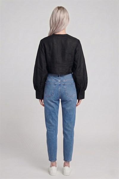 Kadın Fırfır Detaylı Crop Bluz M2814 Siyah
