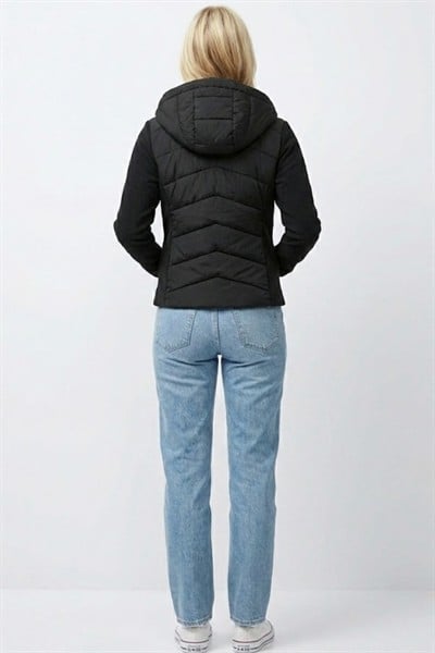 Kadın Kapüşonlu Siyah Şişme Mont M0312 Siyah